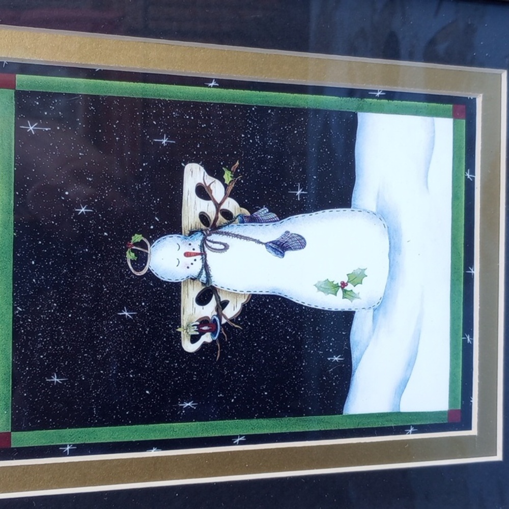 Framed Snowman Artwork with Gold Frame - Picture 3 of 6